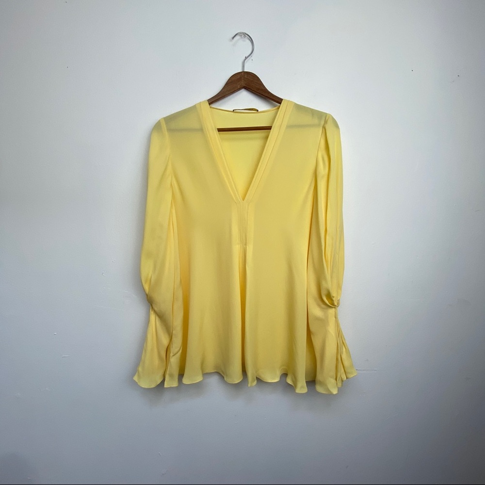 Kobi Halperin Light Yellow V-Neck Silk Blouse